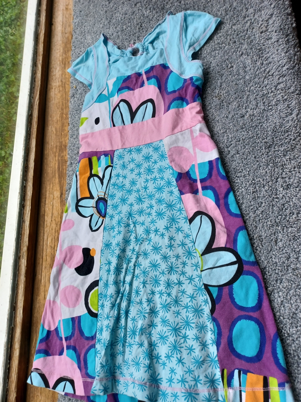 Source Unknown Aqua Pink Multicolor Floral Patchwork Dress